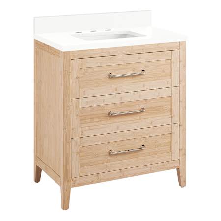 Signature Hardware Arrietty 30" Freestanding Bamboo Single Basin Vanity Set with Cabinet, Vanity Top, and Rectangular Undermount Sink - 8" Widespread Faucet Holes Natural Bamboo / Arctic White