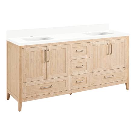Signature Hardware Arrietty 72" Freestanding Bamboo Double Basin Vanity Set with Cabinet, Vanity Top, and Rectangular Undermount Sinks -Double Faucet Hole Natural Bamboo / Arctic White