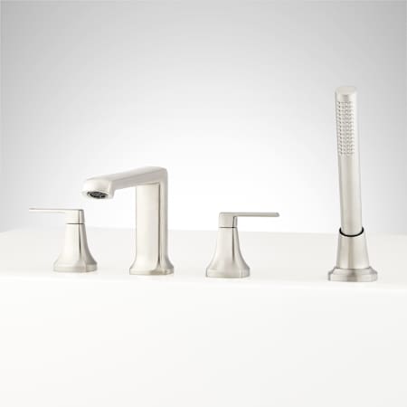 Signature Hardware Sefina Deck Mounted Roman Tub Filler with Built-In Diverter and Hand Shower - Less Rough In Valve Brushed Nickel