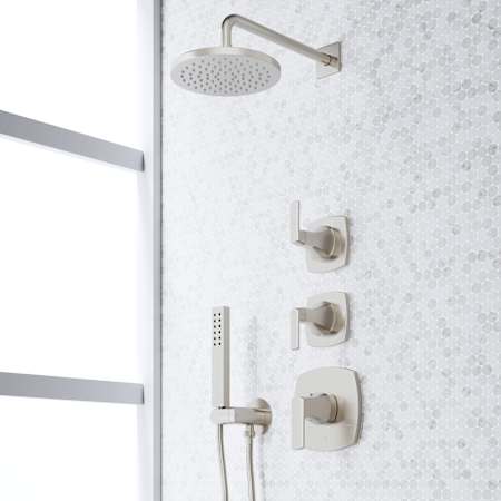 Signature Hardware Sefina Thermostatic Shower System with Rainfall Shower Head, Hand Shower, Shower Arm, Hose, and Valve Trim - Rough-In Valve Included Brushed Nickel