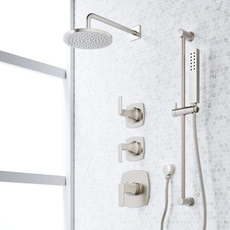 Signature Hardware Sefina Thermostatic Shower System with Rainfall Shower Head, Hand Shower, Slide Bar, Shower Arm, Hose, and Valve Trim - Rough-In Valve Included Brushed Nickel