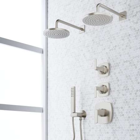 Signature Hardware Sefina Thermostatic Shower System with Rainfall Shower Head, Hand Shower, Shower Arm, Hose, and Valve Trim - Rough-In Valve Included Brushed Nickel