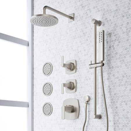 Signature Hardware Sefina Thermostatic Shower System with Rainfall Shower Head, Hand Shower, Slide Bar, Bodysprays, Shower Arm, Hose, and Valve Trim - Rough-In Valve Included Brushed Nickel