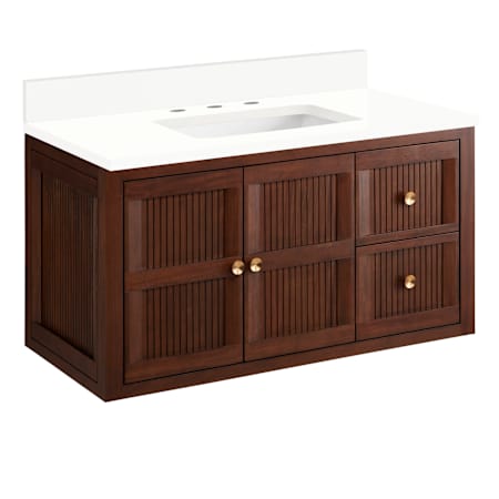Signature Hardware Nikolai 36" Wall Mount Mahogany Single Basin Vanity Set with Cabinet, Vanity Top, and Rectangular Undermount Sink - 8" Faucet Holes Winterland Walnut / Arctic White