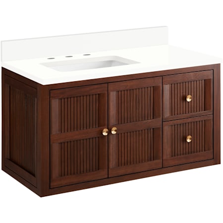Signature Hardware Nikolai 36" Wall Mounted Mahogany Single Basin Vanity Set with Cabinet, Vanity Top, and Rectangular Under Mounted Sink - 8" Faucet Holes Winterland Walnut / Arctic White