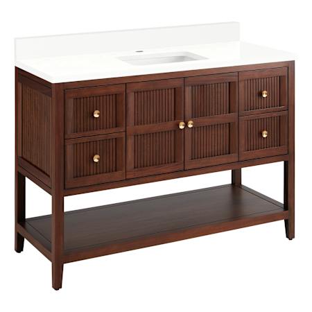 Signature Hardware Nikolai 48" Freestanding Mahogany Single Basin Vanity Set with Cabinet, Vanity Top, and Rectangular Undermount Sink - Single Faucet Hole Winterland Walnut / Arctic White