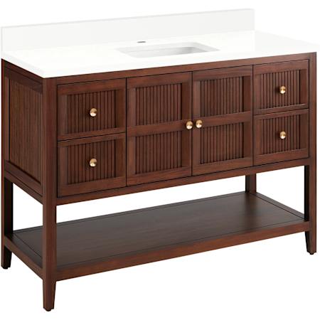 Signature Hardware Nikolai 48" Freestanding Mahogany Single Basin Vanity Set with Cabinet, Vanity Top, and Rectangular Undermount Sink - Single Faucet Hole Winterland Walnut / Arctic White