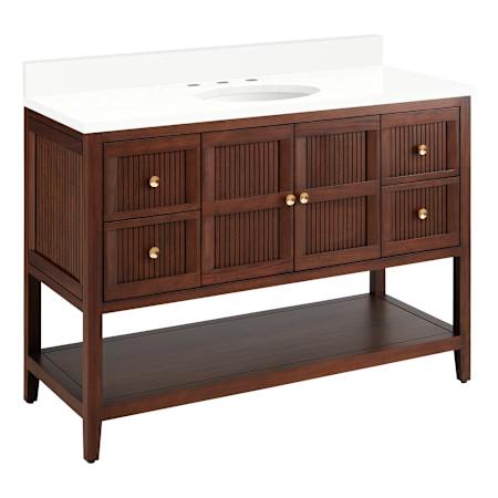 Signature Hardware Nikolai 48" Freestanding Mahogany Single Basin Vanity Set with Cabinet, Vanity Top, and Oval Undermount Sink - 8" Faucet Holes Winterland Walnut / Arctic White