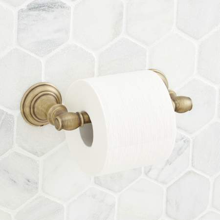Signature Hardware Beasley Wall-Mounted Toilet Paper Holder Aged Brass