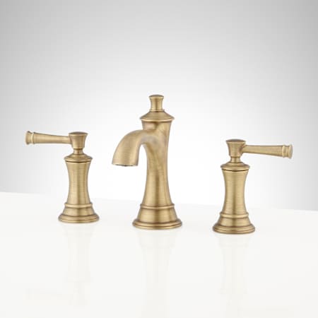 Signature Hardware Beasley 1.2 GPM Widespread Bathroom Faucet with Pop-Up Drain Assembly Aged Brass