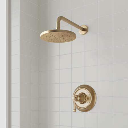 Signature Hardware Beasley Pressure Balanced Shower Only Package with Rainfall Shower Head and Valve Trim - Accufit Rough-In Valve Included Aged Brass