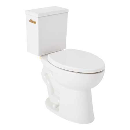 Signature Hardware Lavrik 1.28 GPF Two Piece Elongated Toilet with Reversible Trip Lever - ADA Compliant - Standard Seat Included White / Brushed Gold