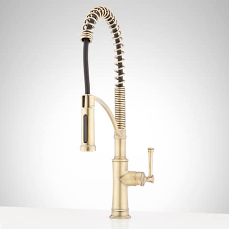 Signature Hardware Beasley 1.8 GPM Single Hole Spring Pre-Rinse Kitchen Faucet Aged Brass