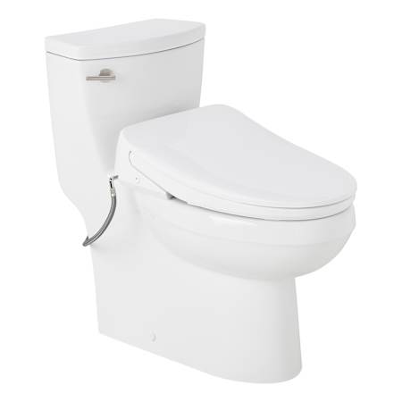 Signature Hardware Brinstead 1.28 GPF One Piece Elongated Toilet - ADA Compliant, Bidet Seat Included Brushed Nickel