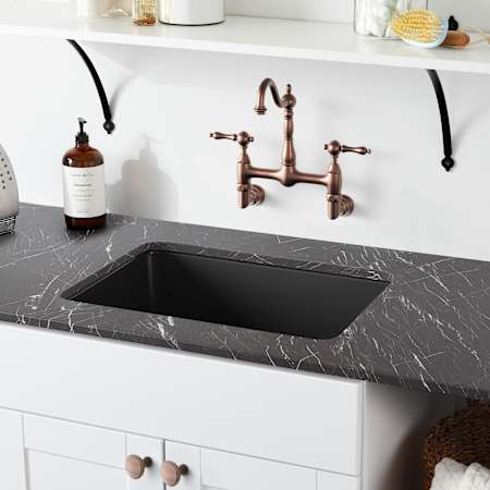 Signature Hardware Totten 25" Drop In / Undermount Single Basin Granite Composite Utility Sink Black