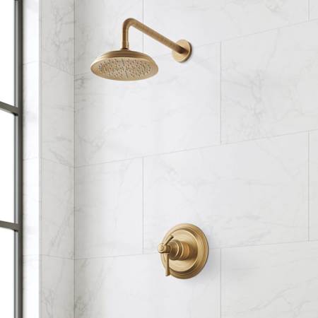 Signature Hardware Marceau Dual Control Pressure Balanced Shower System with Shower Head, Lever Handles, Shower Arm, and Valve Trim - Rough-In Valve Included Aged Brass