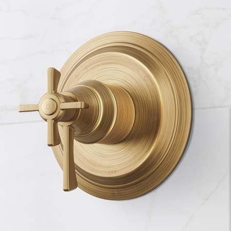 Signature Hardware Marceau Dual Control Pressure Balanced Valve Trim with Cross Handle - Rough-In Valve Included Aged Brass