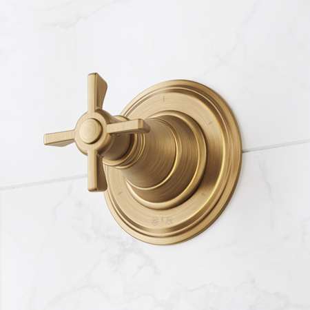 Signature Hardware Marceau In-Wall 6 Function Diverter Valve Trim with Cross Handle - Less Rough-In Valve Aged Brass