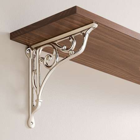 Signature Hardware Amaranth 8" Brass Wall Mount Shelf Bracket Polished Nickel