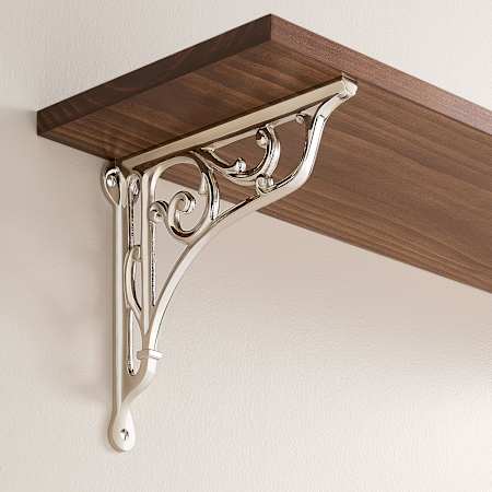 Signature Hardware Amaranth 10" Brass Wall Mount Shelf Bracket Polished Nickel