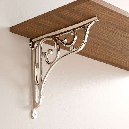 Signature Hardware Amaranth 12-1/2" Brass Wall Mount Shelf Bracket Polished Nickel
