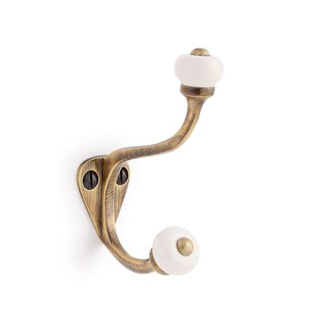 Signature Hardware Rashida Brass Double Robe Hook Antique Brass