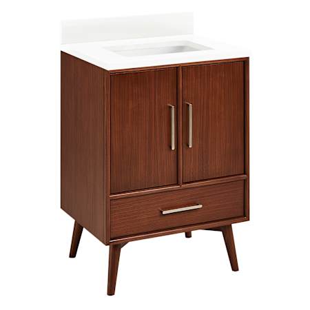 Signature Hardware Novak 24" Single Vanity Set with Mahogany Cabinet and Rectangular Porcelain Sink - No Faucet Holes True Walnut / Arctic White