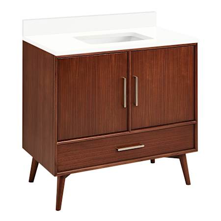 Signature Hardware Novak 36" Single Vanity Set with Mahogany Cabinet and Rectangular Porcelain Sink - No Faucet Holes True Walnut / Arctic White