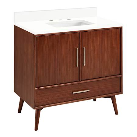 Signature Hardware Novak 36" Single Vanity Set with Mahogany Cabinet and Rectangular Porcelain Sink - 8" Faucet Holes True Walnut / Arctic White