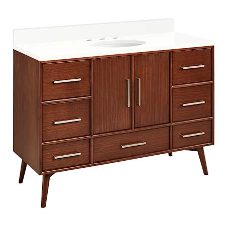 Signature Hardware Novak 48" Single Vanity Set with Mahogany Cabinet and Oval Porcelain Sink - 8" Faucet Holes True Walnut / Arctic White
