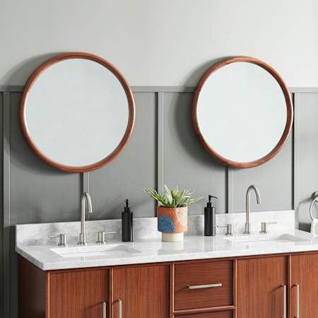 Signature Hardware Novak 24" Diameter Circular Flat Framed Wall Mounted Bathroom Mirror - Pack of Two True Walnut