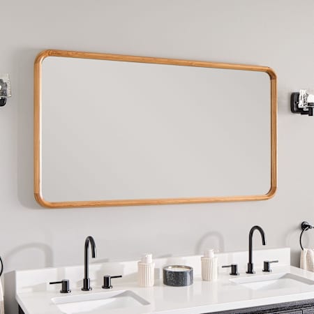 Signature Hardware Sylvaine 54"W x 30"H Flat Wood Framed Wall Mounted Bathroom Mirror Natural Teak