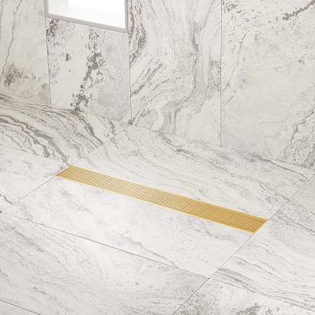 Signature Hardware 36" Patterned Linear Shower Drain Brushed Gold