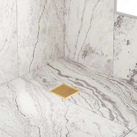 Signature Hardware 4" Patterned Square Shower Drain Brushed Gold