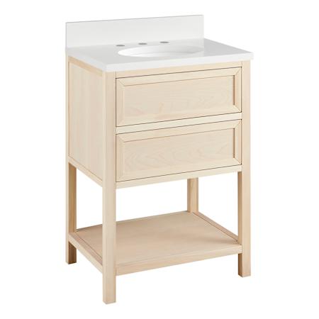 Signature Hardware Robertson 24" Freestanding Poplar Single Basin Vanity Set with Cabinet, Vanity Top, and Oval Undermount Sink - 8" Widespread Faucet Holes Unfinished / Arctic White