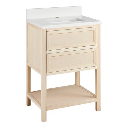 Signature Hardware Robertson 24" Freestanding Poplar Single Basin Vanity Set with Cabinet, Vanity Top, and Rectangular Undermount Sink - Single Faucet Hole Unfinished / Arctic White