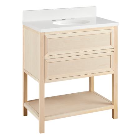 Signature Hardware Robertson 30" Freestanding Poplar Single Basin Vanity Set with Cabinet, Vanity Top, and Oval Undermount Sink - 8" Faucet Holes Unfinished / Arctic White