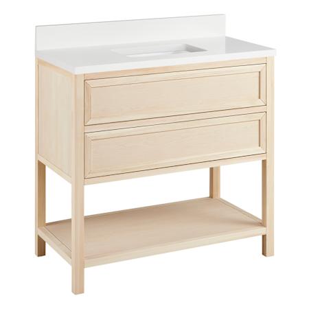Signature Hardware Robertson 36" Freestanding Poplar Single Basin Vanity Set with Cabinet, Vanity Top, and Rectangular Undermount Sink - No Faucet Holes Unfinished / Arctic White