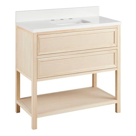 Signature Hardware Robertson 36" Freestanding Poplar Single Basin Vanity Set with Cabinet, Vanity Top, and Rectangular Undermount Sink - 8" Faucet Holes Unfinished / Arctic White