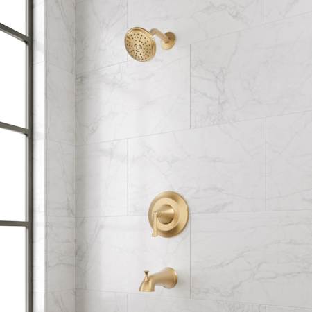 Signature Hardware Provincetown Pressure Balance Tub and Shower System Brushed Gold