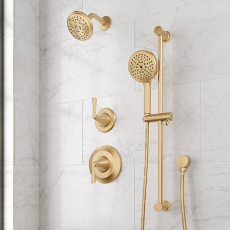 Signature Hardware Provincetown Pressure Balance Shower System with Slide Bar and Hand Shower Brushed Gold