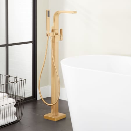 Signature Hardware Hibiscus Freestanding Tub Faucet with Hand Shower Brushed Gold