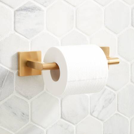 Signature Hardware Hibiscus Wall Mounted Pivoting Toilet Paper Holder Brushed Gold