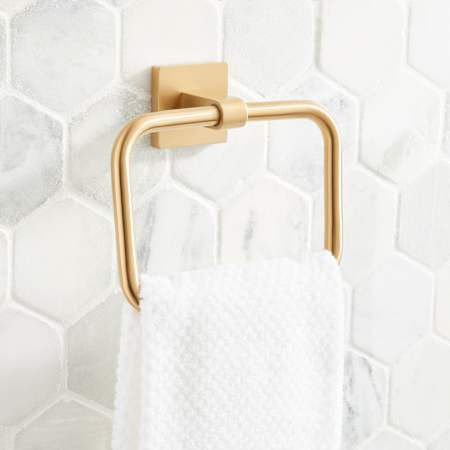 Signature Hardware Hibiscus 7-1/8" Wall Mounted Towel Ring Brushed Gold