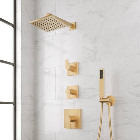 Signature Hardware Hibiscus Thermostatic Shower System with Shower Head, Hand Shower, Shower Arm, Hose, and Valve Trim Brushed Gold