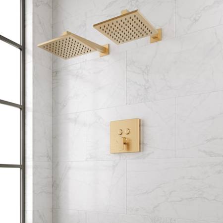 Signature Hardware Hibiscus Pressure Balanced Shower System with Dual Shower Heads, Shower Arm, and Valve Trim Brushed Gold