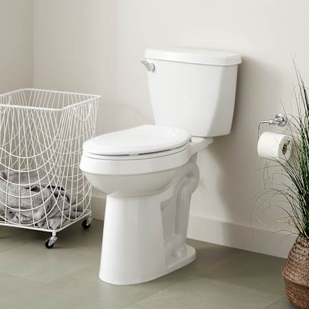 Signature Hardware Bradenton Two-Piece Elongated Toilet with 14" Rough-In - 19" Bowl Height  - Left Hand Lever Brushed Gold