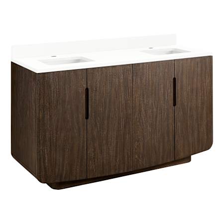 Signature Hardware Yvon 60" Freestanding Double Basin Vanity Set with Cabinet, Vanity Top, and Rectangular Undermount Sinks - Single Faucet Holes Deep Taupe / Arctic White