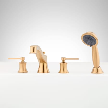 Signature Hardware Pendleton Deck Mounted Tub Filler Faucet - Includes Hand Shower - Less Valve Brushed Gold