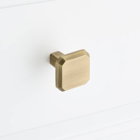 Signature Hardware Ponderay 1-3/8 Inch Square Cabinet Knob Antique Brass